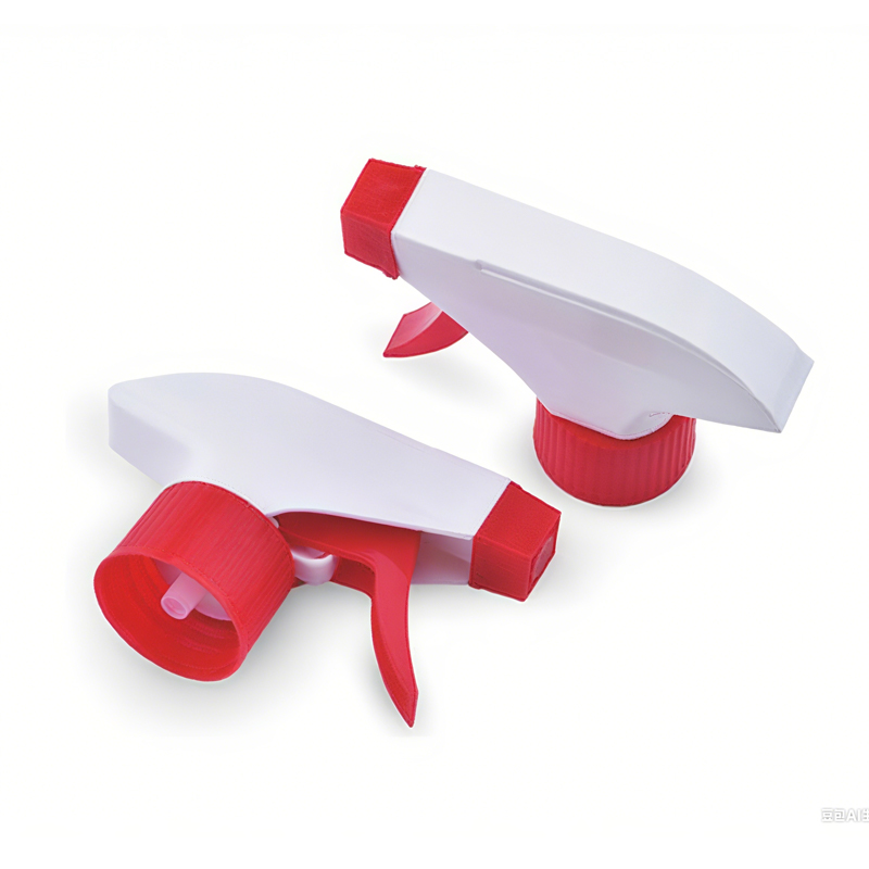 Red and white trigger spray nozzle, ideal for household cleaning and garden spraying tasks, durable plastic construction