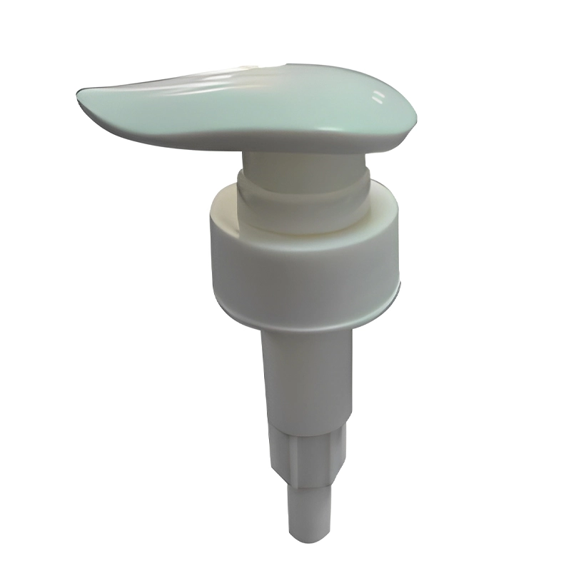 Product image of Yuyao Yurongfa Plastic’s 28/410 leaf - shaped pump head, featuring a leaf - shaped pressing design, suitable for daily chemical lotion/shower gel packaging, with a sealed structure ensuring smooth pressing and stable liquid output.