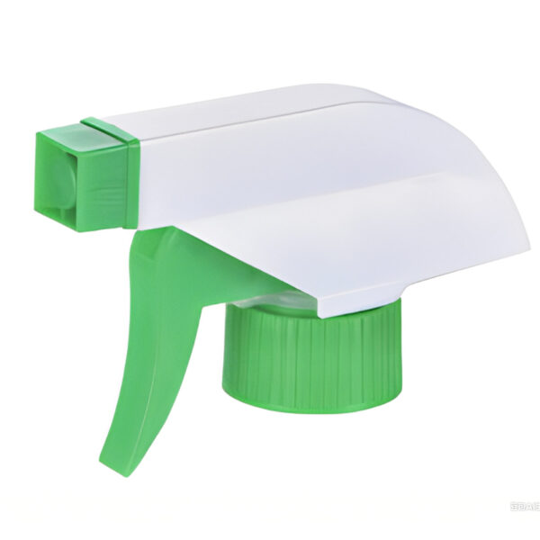 green and white trigger spray nozzle, ideal for household cleaning and garden spraying tasks, durable plastic construction
