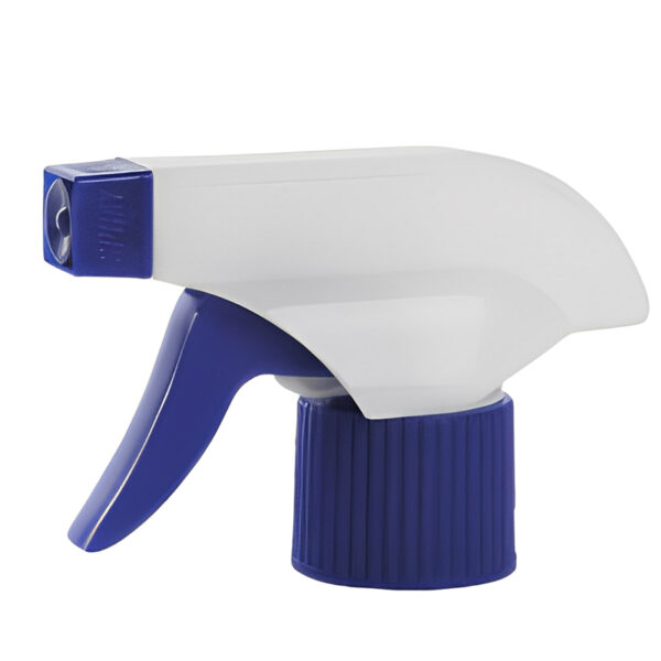 blue and white trigger spray nozzle, ideal for household cleaning and garden spraying tasks, durable plastic construction