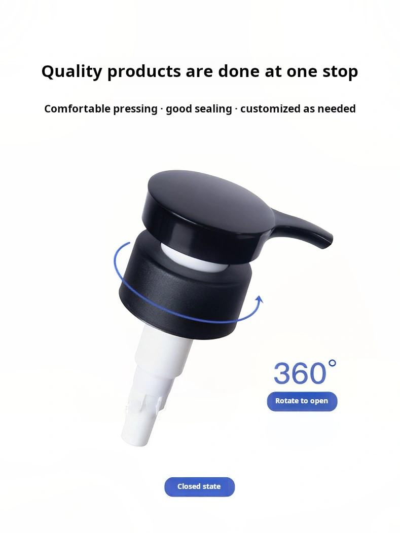 Product image of Yuyao Yurongfa Plastic’s 28/410 double-layer lotion pump head, with a double-layer structure for enhanced sealing and anti-leakage, suitable for daily chemical lotion packaging, featuring smooth pressing and stable liquid output.