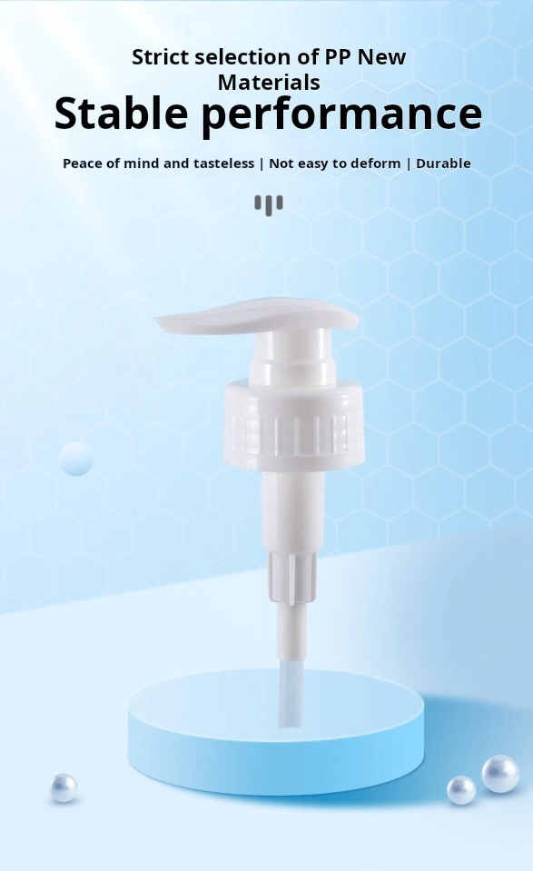 Product image of gold spiral - sealed pump head from Yuyao Yurongfa Plastic, showcasing spiral sealing design for anti - leakage when inverted, upgraded rotating seal technology for moisture resistance and stability, suitable for daily chemical packaging applications.